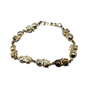 Vintage SJ Silvertone Cat Link Bracelet 8"